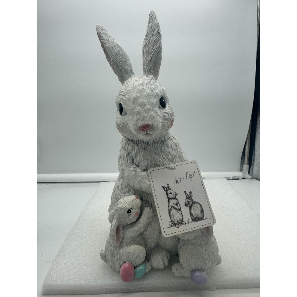 NWT Hip & Hop Mother Bunny Rabbit with Two Babies Figurine Easter Decor